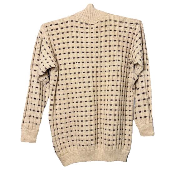 Men's XXL 100% Alpaca Rib Striped Beige Brown Peruvian Knit Quarter Zip Sweater - Picture 3 of 4